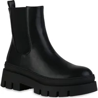 VAN HILL Damen Plateau Boots Stiefeletten Blockabsatz Stiefel Profilsohle