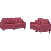 VidaXL 2-tlg. Sofagarnitur mit Kissen Weinrot Samt