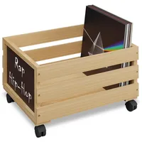 Relaxdays Schallplatten Kiste, Bambus, mit Rollen, 50-80 Vinyls, HBT: