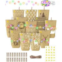 Luxuskollektion GRANDFUN Adventskalender Papiertüten mit Lichterkette
