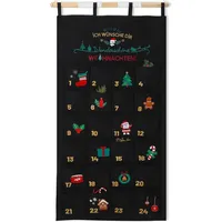 Luxuskollektion Adventskalender 2024 zum Befüllen 70x130cm Stoff Schwarz Weihnachtsdeko
