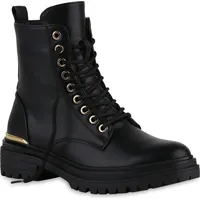 VAN HILL Damen Schnürstiefeletten Blockabsatz Profilsohle Trendy Schuhe 840526