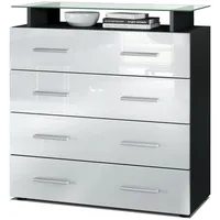 Vladon Kommode, Weiß Hochglanz, Holzwerkstoff, 76x81x35 cm, Wohnzimmer, Kommoden