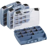 Relaxdays Sortierbox 3er Set, verschließbarer Werkzeugkasten, Kleinteilebox konfigurierbar, HBT