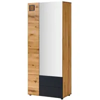 MASSIVMOEBEL24.DE Garderobenschrank mit Spiegel Wildeiche 82x44x196 Natur lackiert/geölt KITZBÜHEL