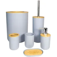 Intirilife Badezimmer Zubehör Set aus Bambus Kunststoff in Grau