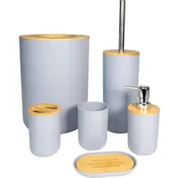 Intirilife Badezimmer Zubehör Set aus Bambus Kunststoff in Grau