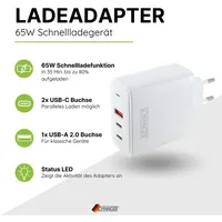 Schwaiger Schnell-Ladeadapter 65 W 2x USB C 1x USB