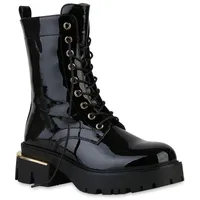 VAN HILL Plateau Boots in Schwarz Lack