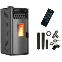 SANNOVER Luft- Pelletofen Anita 12 kW Schwarz + Kaminbau-Anschluss-Set