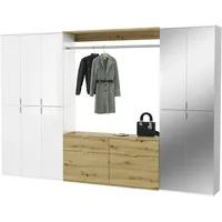 Inn.furn Garderobenschrank weiß Hochglanz Eiche 273 cm mit Spiegel