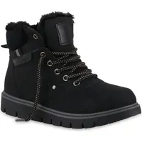 VAN HILL Damen Warm Gefüttert Worker Boots Stiefelette Strick