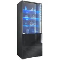 Vladon Vitrine, Schwarz Hochglanz Holzwerkstoff, 50x122.5x34.5 cm) Wohnzimmer, Wohnwände,