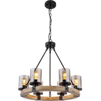 GLOBO Kronleuchter Esstisch Pendellampe schwarz Holz Schlafzimmerlampe Glas 6-flammig,