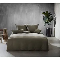 FLEURESSE Lech Edelflanell Bettwäsche 200x220 Fischgrät uni oliv grün
