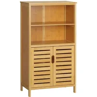 Kleankin Badschrank mit Lamellentüren, Beistellschrank, Mehrzweckschrank mit Kippschutz, Landhausstil,