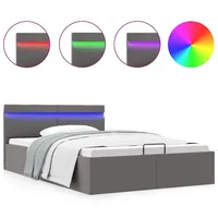 VidaXL Bett mit Bettkasten Hydraulisch LED Grau Kunstleder 140x200