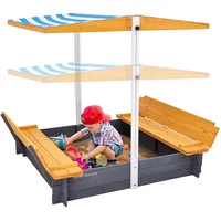 Vevor Holzsandkasten mit Überdachung, Sandkasten, Sandgrube mit klappbaren Sitzbänken