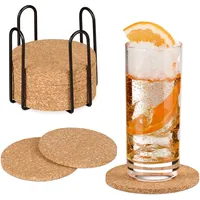 Relaxdays Korkuntersetzer, 16er Set, 10 cm, Getränkeuntersetzer mit Halter,