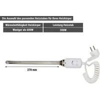 Hago Elektro Heizstab Heizlanze 1/2" Heizpatrone Heizelement Weiß 300