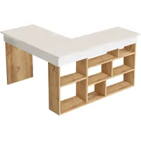 Vente-unique Vente-unique-Eckschreibtisch mit Stauraum - Weiß & Naturfarben -