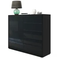 Vladon Kommode, Schwarz Hochglanz, Holzwerkstoff, 79x74x36 cm, Wohnzimmer, Kommoden