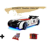 Aileenstore Autobett Kinderbett "Roadster Police" LED Sound Sportsitze Lattenrost