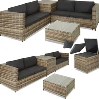 Tectake tectake® Rattan Lounge, für 4 Personen, große Aufbewahrungsbox,