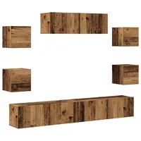 VidaXL 7-tlg. TV-Schrank-Set Wandmontage Altholz-Optik Holzwerkstoff