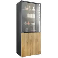 Vladon Vitrine, Eiche, Holzwerkstoff, 50x122.5x34.5 cm, Wohnzimmer, Wohnwände, Vitrinenschränke