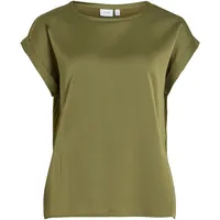 VILA Damen, Satin Blusen T-Shirt Kurzarm Basic Rundhals, TOP