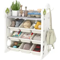 Aiyaplay Kinderregal 4-Stufiges Spielzeugregal mit 9 Herausnehmbaren Boxen, Ablage,