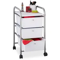 Relaxdays Badrollwagen mit 3 Schubladen Weiß,Silber