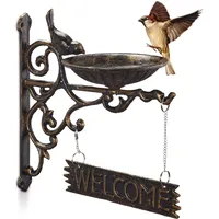 Relaxdays Vogeltränke Gusseisen, WELCOME Schild, Gartendeko, Wandmontage, Futterstelle, Wasserschale