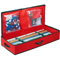 Relaxdays Geschenkpapier Aufbewahrungsbox, 2 Innentaschen für Geschenkbänder, Weihnachten, Geburtstag,