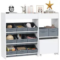 Aiyaplay Kinderregal Spielzeugregal mit 11 Stoffboxen, oberen Fächern, 3