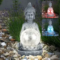 ETC Shop LED Solarleuchte Buddha Figur mit crackle Glaskugel