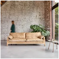 Tikamoon Sofa 3-Sitzer aus Leder und Leinen Woodnest Cheyenne