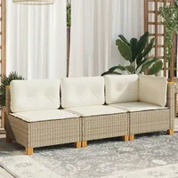 VidaXL Gartensofa mit Kissen 3-Sitzer Beige Poly Rattan