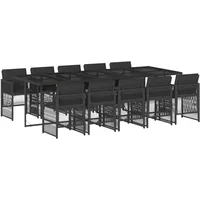 VidaXL 11-tlg. Garten-Essgruppe mit Kissen Schwarz Poly Rattan