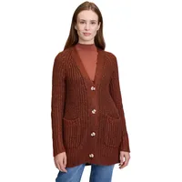Cartoon Strick-Cardigan mit V-Ausschnitt in Brown/Gold | 34