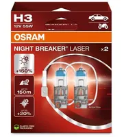 Osram NIGHT BREAKER LASER H3, +150% mehr Helligkeit, Halogen-Scheinwerferlampe,