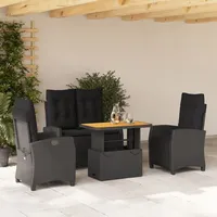 VidaXL 4-tlg. Garten-Essgruppe mit Kissen Schwarz Poly Rattan