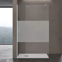 Doporro Duschwand Duschabtrennung 50x200cm Walk-In Dusche 10mm ESG-Sicherheitsglas Milchglas-Streifen