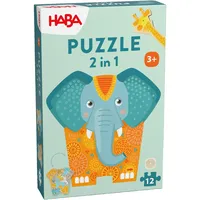 HABA 2011068001 - Puzzle 2in1, Elefant, 2-seitiges Holzpuzzle, 12