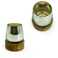 Hti-Living Windlicht 2er Set Mangoholz/Glas