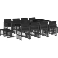 VidaXL 13-tlg. Garten-Essgruppe mit Kissen Schwarz Poly Rattan