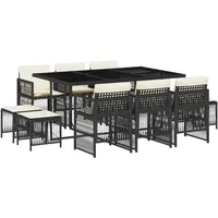 VidaXL 11-tlg. Garten-Essgruppe mit Kissen Schwarz Poly Rattan