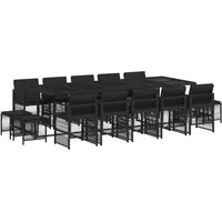 VidaXL 15-tlg. Garten-Essgruppe mit Kissen Schwarz Poly Rattan
