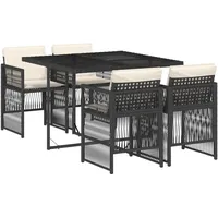 VidaXL 5-tlg. Garten-Essgruppe mit Kissen Schwarz Poly Rattan